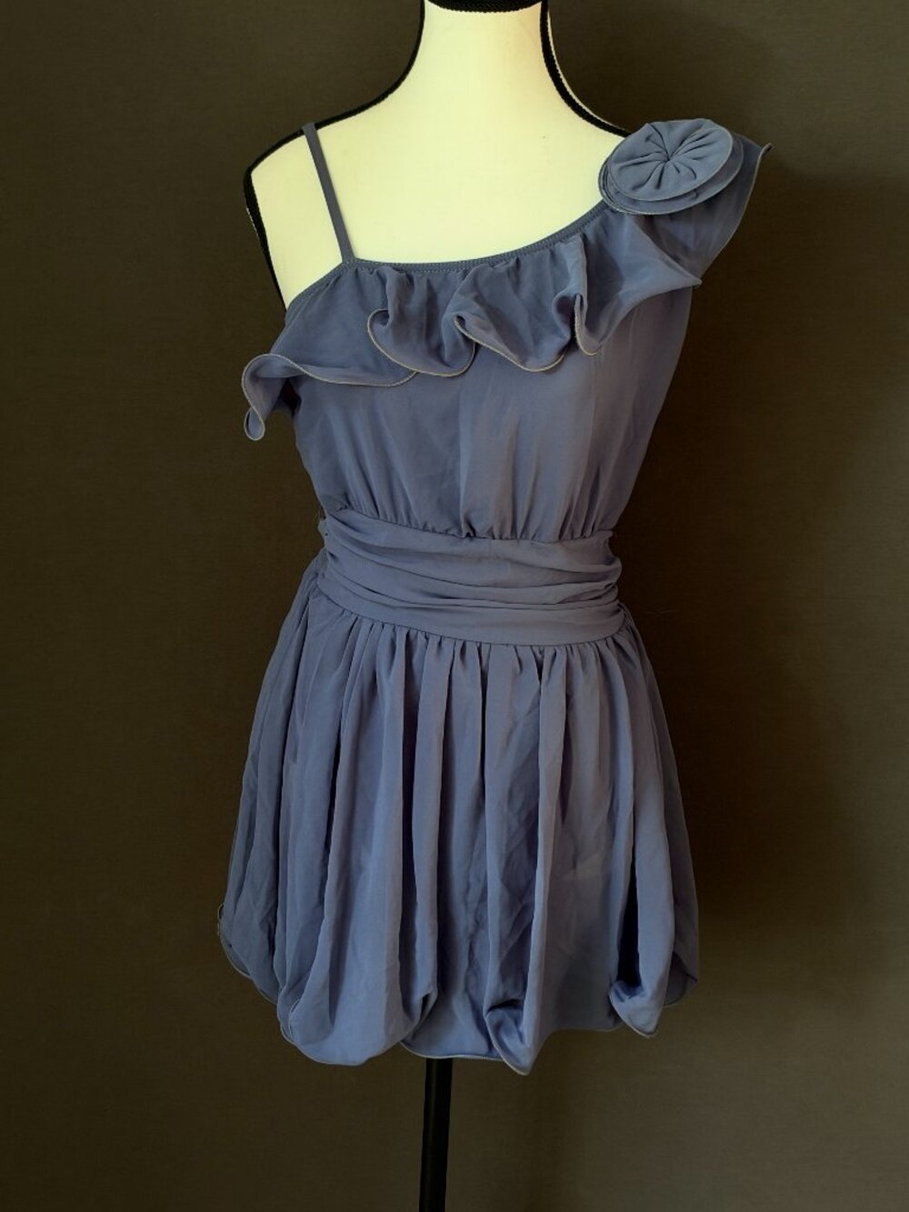 Weissman Dusty Periwinkle Asymmetrical Ruffle Rose Dress Dance Costume SA